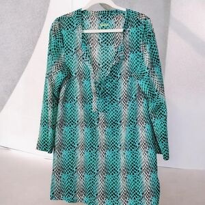 Copelli of NY Printed Aqua & Black Snake Print Tunic Sz M
